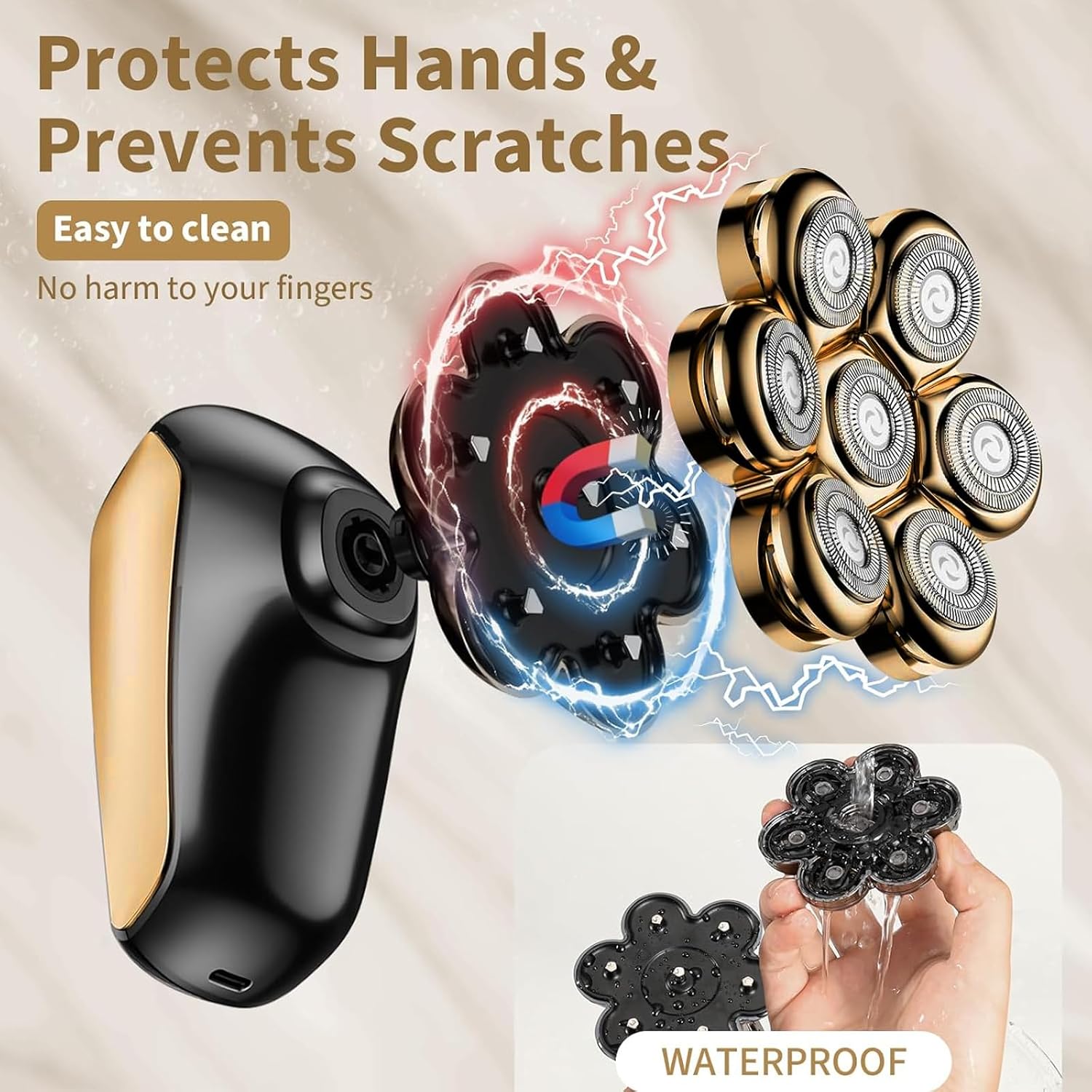 SHPAVVER Head Shavers for Bald Men: 5-in-1 Upgraded Electric Razor - IPX7 Waterproof Shaving Grooming Kit for Balder - Turbo Speed & Precision Blades (Ink Gold)