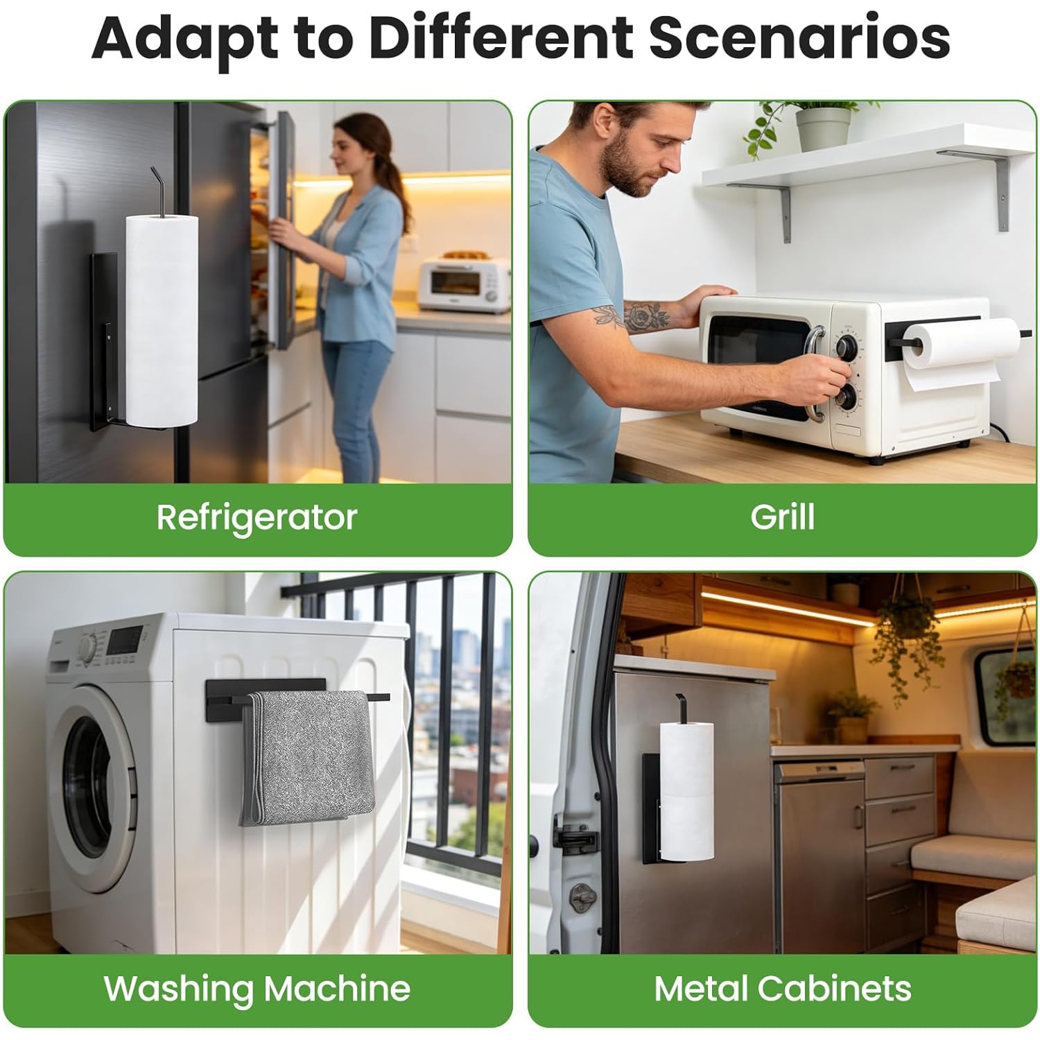 Paper Towel Holder, Magnetic Paper Towel Holder for Fridge, Toilet Paper Roll Holder Magnet Towel Rack Wall Mount Fridge Organizer for Paper Towels Rolls Bathroom Pantry RV Kitchen Storage