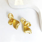 OGD Chunky Gold Statement Earrings For Women Trendy Gold Plated Sectored Flower Leaf Angel Wing Earrings Large Stud Jewlery Hypoallergenic