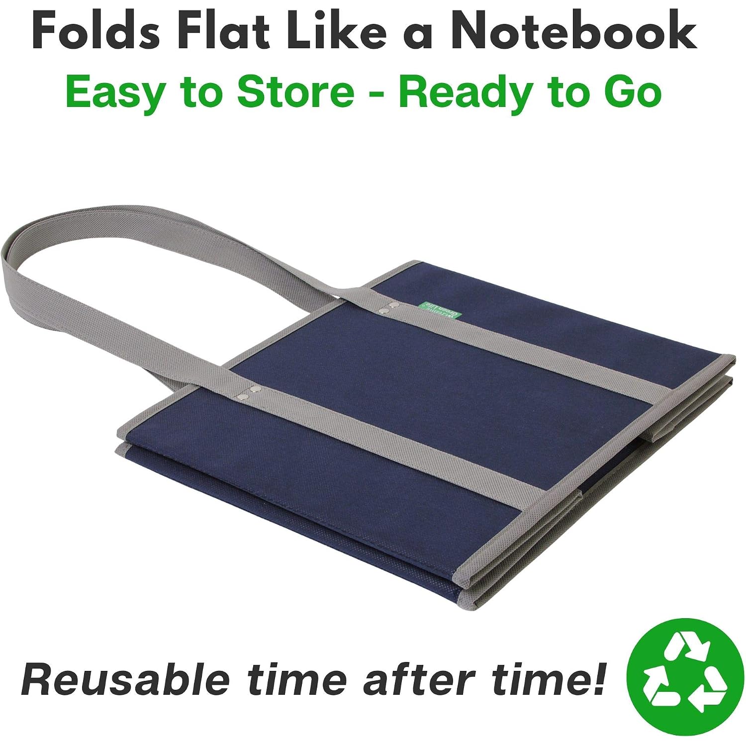 Reusable Grocery Bags (3 Pack) – Heavy Duty Reusable Shopping Bags With Box Shape To Stand Up, Stay Open, Fold Flat – Large Tote Bags Are Foldable With Long Handles & Hard Bottom (Navy Blue)