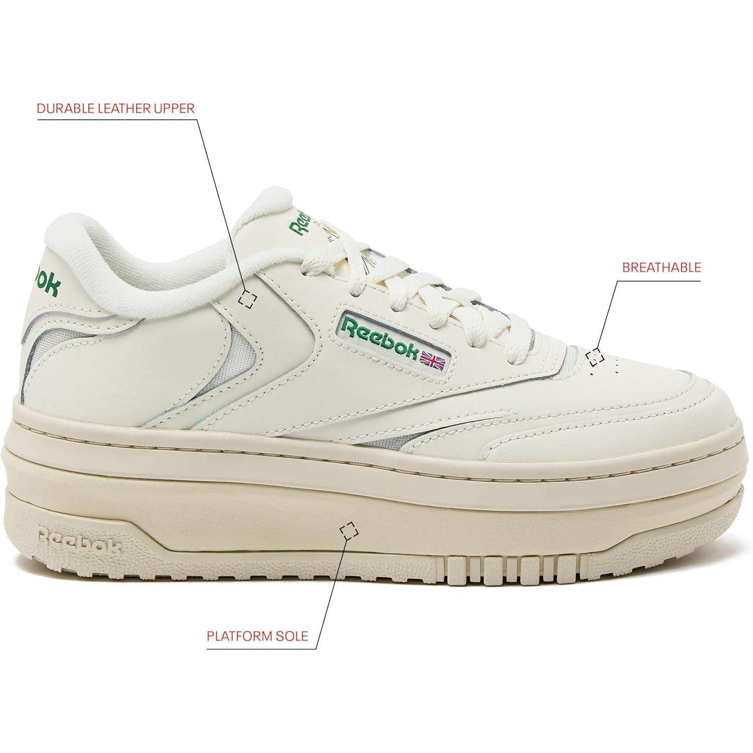 Reebok Club C Extra Platform Sneakers for Women - White Casual Tennis Women's Fashion Sneakers - Womens Shoes Size 5 to 11