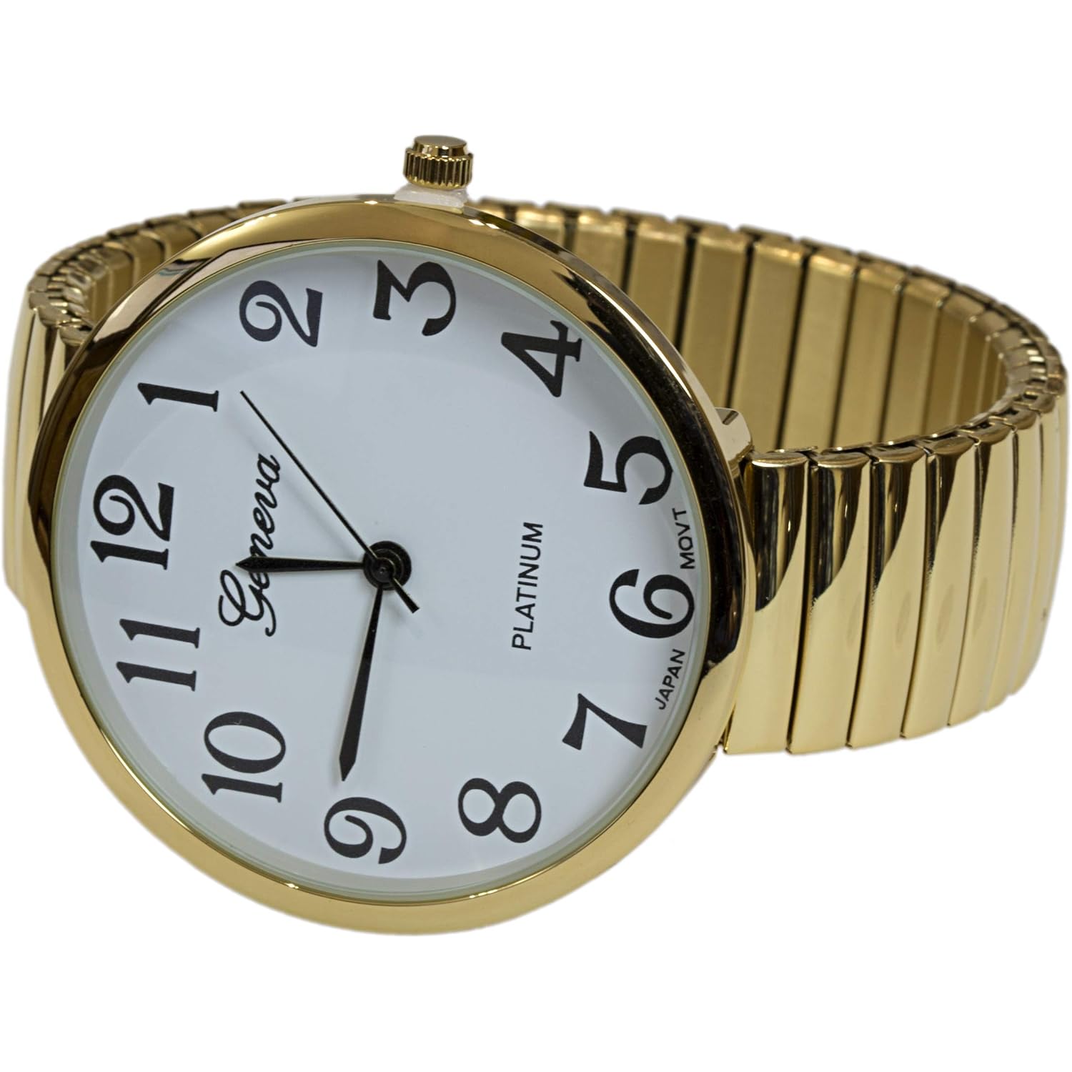 Ladies Large Number Face Stretch Band Watch Gold 1262G