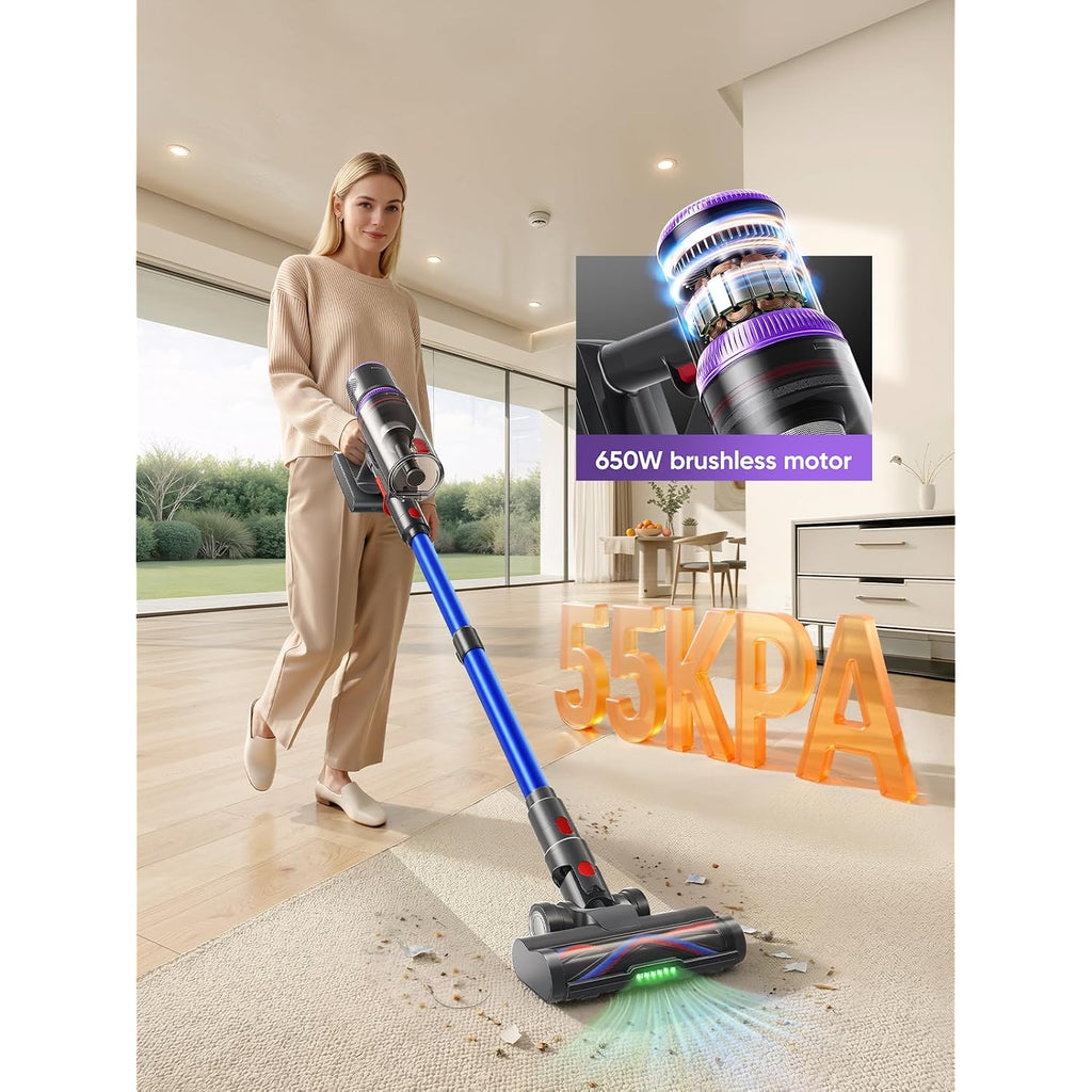 Smoture Cordless Vacuum Cleaner, Upgraded 650W 55Kpa 70Mins Vacuum Cleaner For Home, Pet Brush&3.3Ft Hose, Self-Stand, Auto Mode,Touchscreen, Anti-Tangle Vacuum, Stick Vacuum For Pet Hair/Carpet/Floor