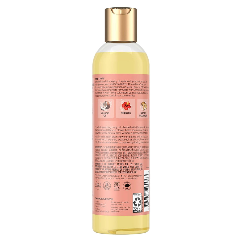 Shea Moisture Coconut & Hibiscus Massage Oil And Body Oil For Dry Skin, Bath Oil With Coconut Oil And Vitamin E Oil For Skin, 8 Oz