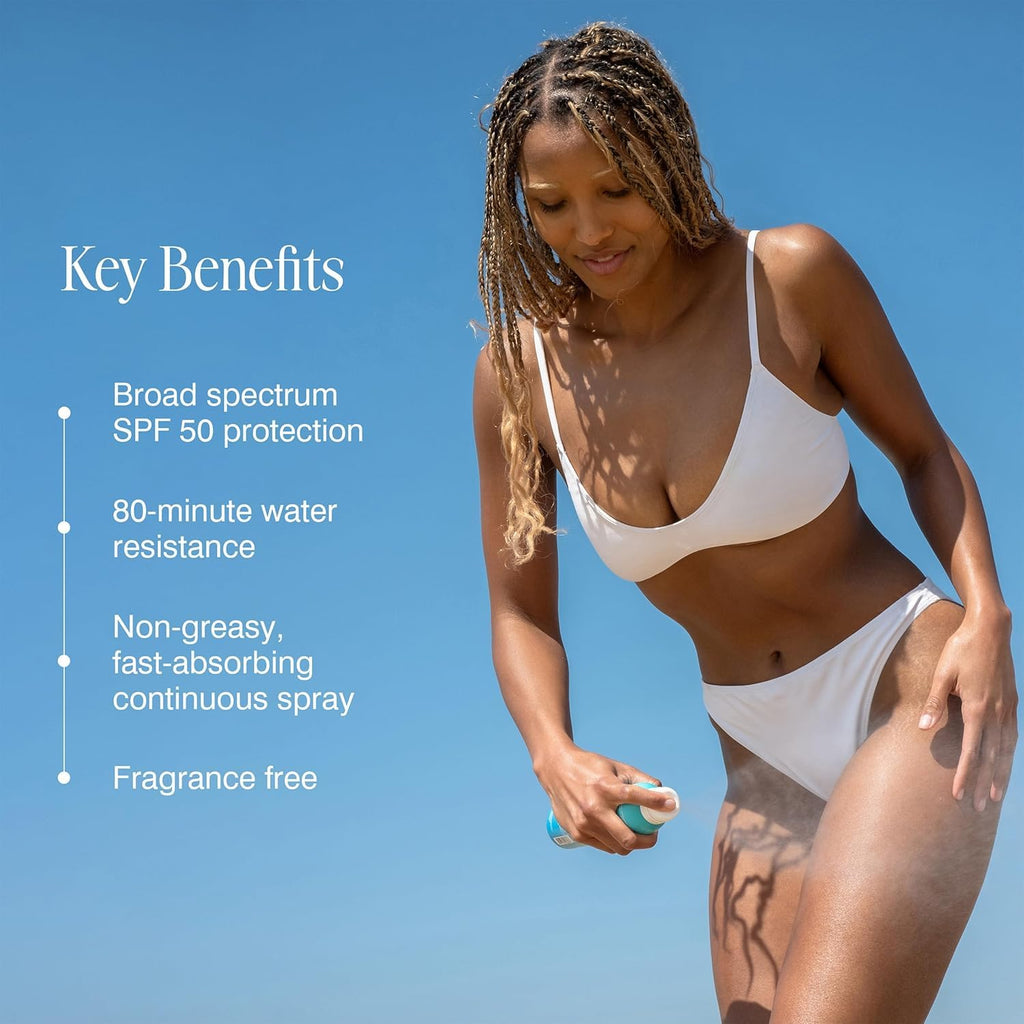 Coola Organic Sunscreen Spf 50 Sunblock Spray, Dermatologist Tested Skin Care For Daily Protection, Vegan And Gluten Free, Fragrance Free, 6 Fl Oz