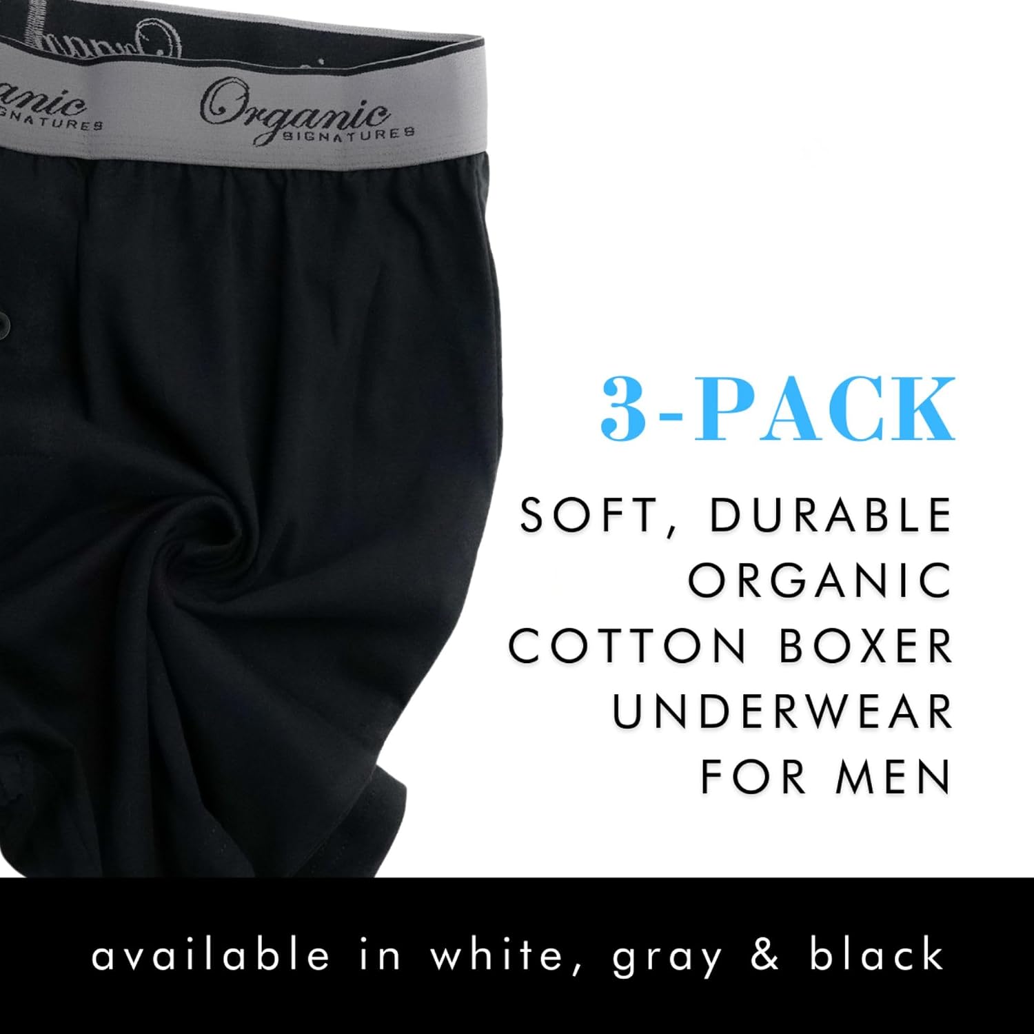 Organic Signatures Men'S Boxers Organic Cotton, Soft Boxers For Men, 3-Pack
