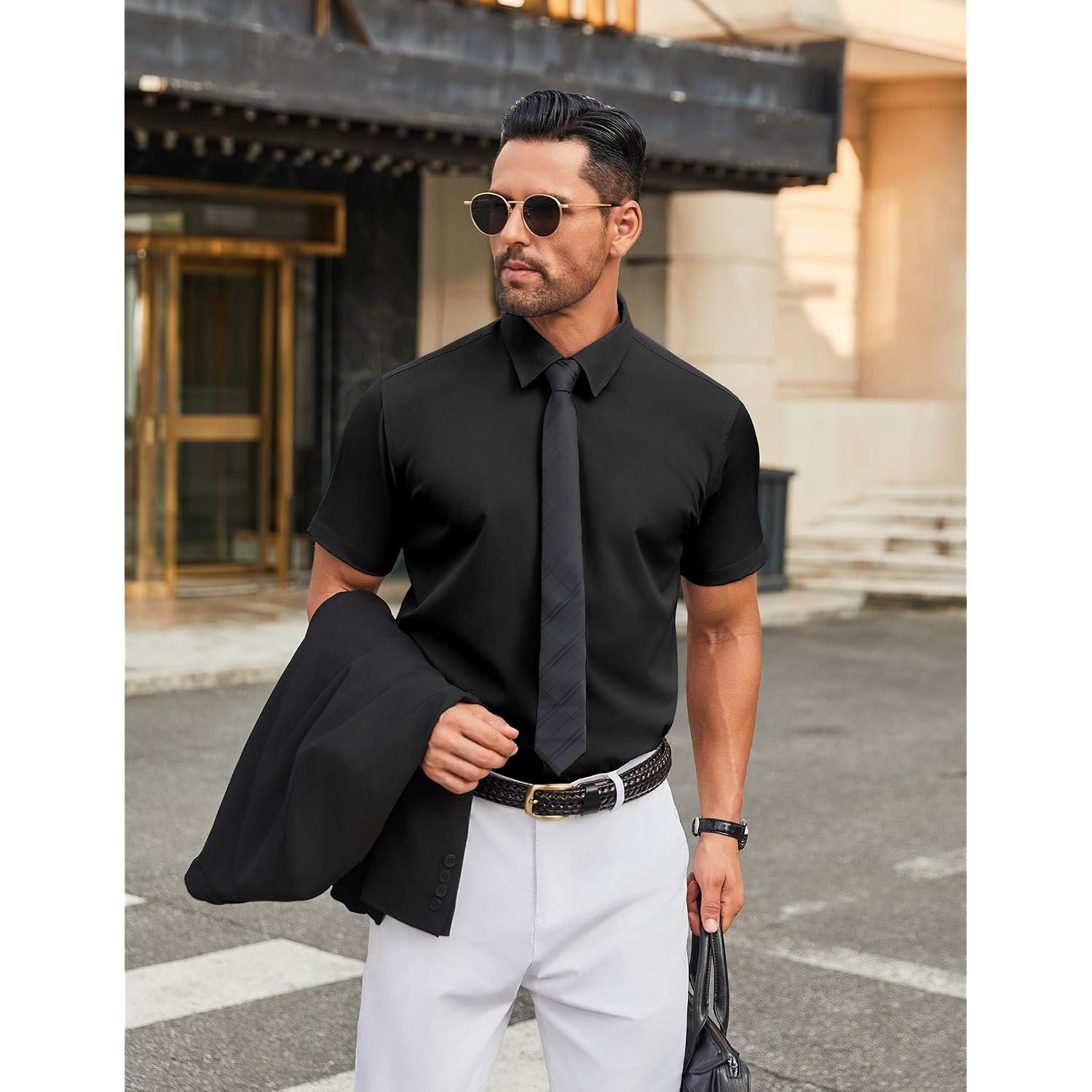 Coofandy Men'S Stretch Dress Shirts Short Sleeve Wrinkle Free Casual Button Down Shirts