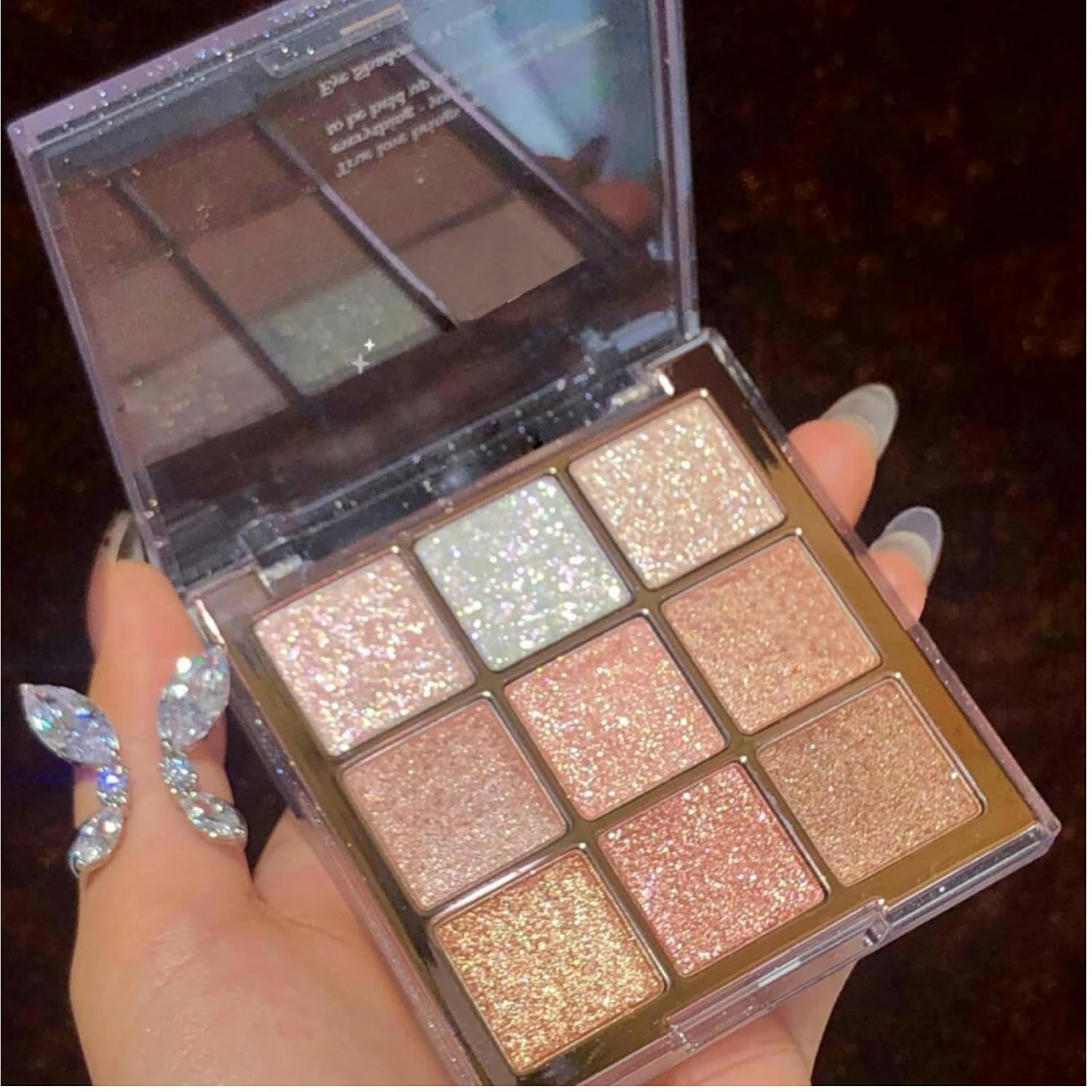 9 Colors Glitter Shimmer Eyeshadow Makeup Palette, Korean Sparkle Neutral Eye Shadow Palettes Highly Pigmented Long Lasting Waterproof Blendable sombras para ojos Pink White Golden Brown Eye Glitter