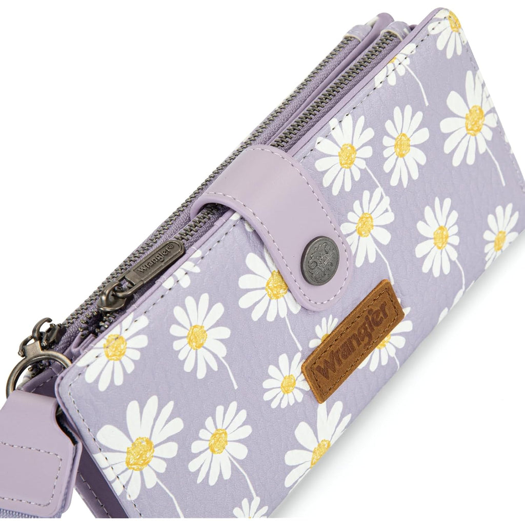 Montana West X Wrangler Wristlet Wallet Purple Daisy Floral Wallet, Card Cases & Money Organizers Large Capacity Bifold Wallets Ladies Female Travel Clutch Wallets with ID Window