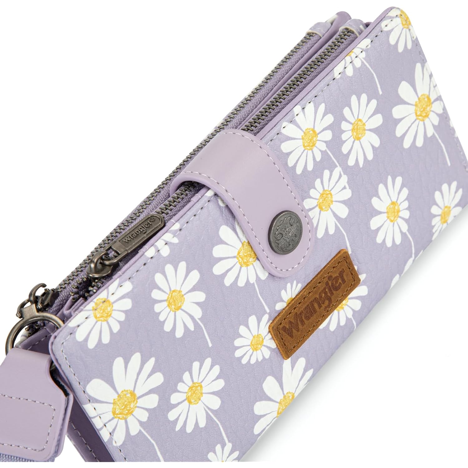Montana West X Wrangler Wristlet Wallet Purple Daisy Floral Wallet, Card Cases & Money Organizers Large Capacity Bifold Wallets Ladies Female Travel Clutch Wallets with ID Window