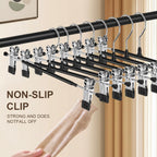 Pozean Pants Hangers With Clips For Women 30 Pack, 12Inch Adjustable Heavy Duty Skirt Hangers, Space Saving Non-Slip Shorts Jeans Trousers Clothes Hangers, Black