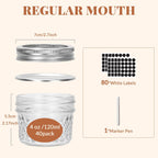 Cyclemore 40 Pcs 4Oz Clear Glass Mini Mason Jars With Silver Separable Lids And Diamond Appearance, Small Spice Canning Jars For Honey, Jam, Jelly, Wedding Favors, Kitchen Food Storage