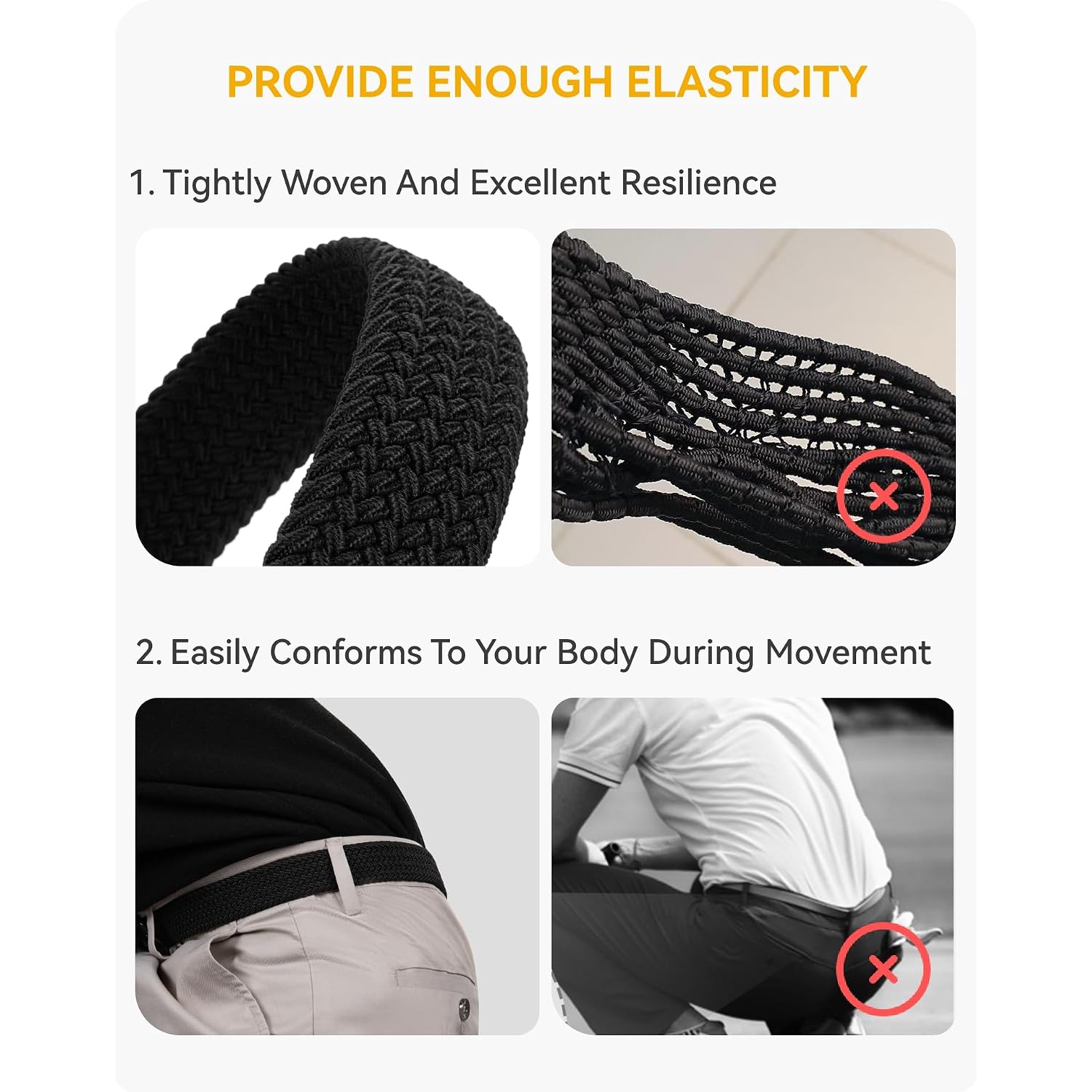 Chaoren Stretch Belt Men 2 Pack - 1 3/8" Braided Golf Belts For Men - Casual Elastic For Pants And Jeans