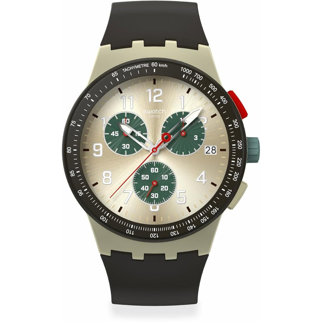Swatch Chrono 42 Unisex Watch Dress Stainless Steel Beige Quartz Waterproof Obsidian Ink