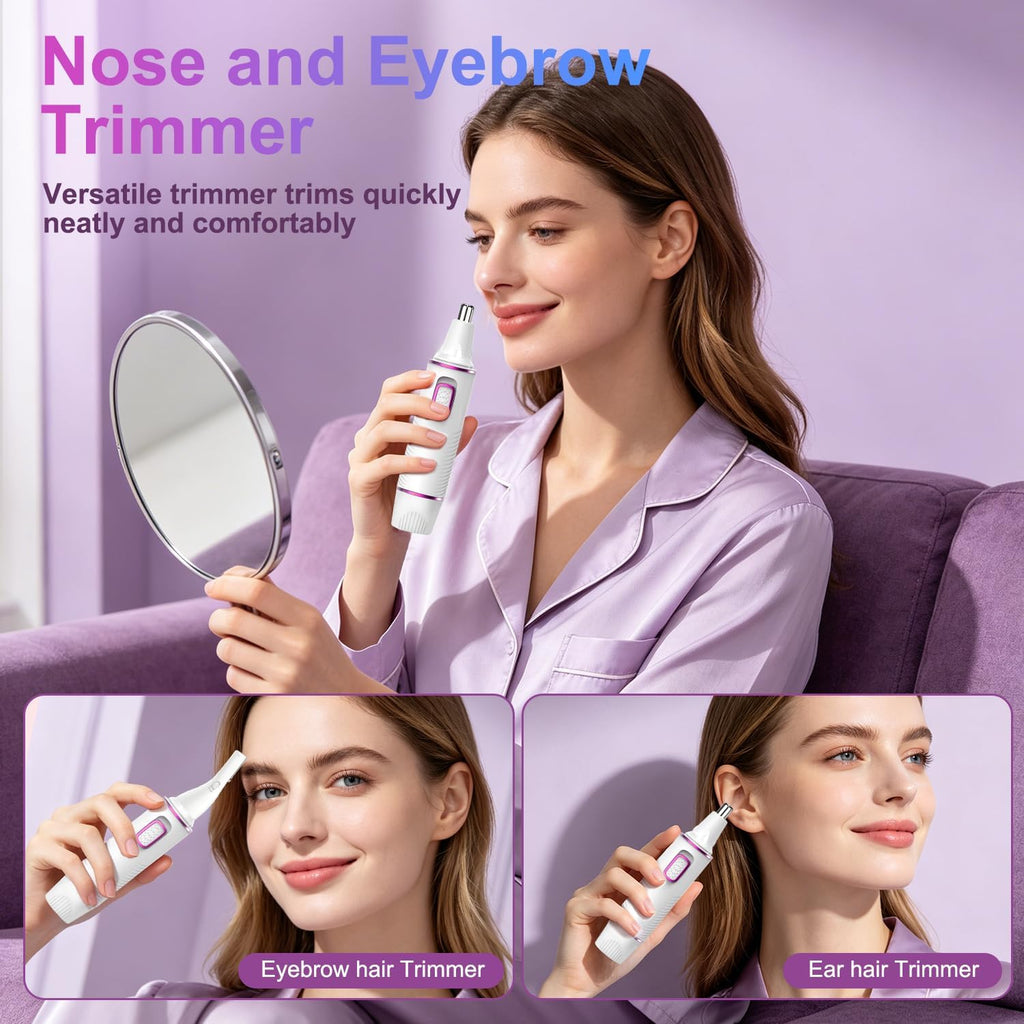 Nose Hair Trimmer for Women,USB Rechargeable Ear and Nose Trimmer,2026 Professiona 2 in 1 Painless Eyebrow & Facial Hair Trimmer Remover,IPX7 Waterproof,Portable Nasal Hair Clipper,Dual-Edge Blades
