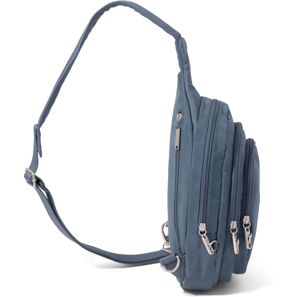 Baggallini Securtex® Anti-Theft Multi Zip Sling - Lightweight 8.6"X15.2" Travel Bag With Locking Zippers & Rfid Protection
