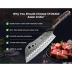 Cleaver Chef Knife With Herb Stripper, 7" Asian Kitchen Knife 3-In-1 Combined With Chef'S Knife, Santoku, Nakiri For Slicing, Chopping, Dicing, Mincing, Housewarming Birthday Cooking Gifts