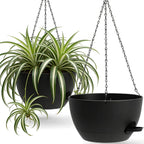 Uouz 13 Inch 2 Pack Large Self Watering Hanging Planters For Indoor Outdoor Plants, Hanging Plant Pots With Removable 50 Oz Reservoir, Plastic Hanging Basket For Window Porch Garden Balcony, Black