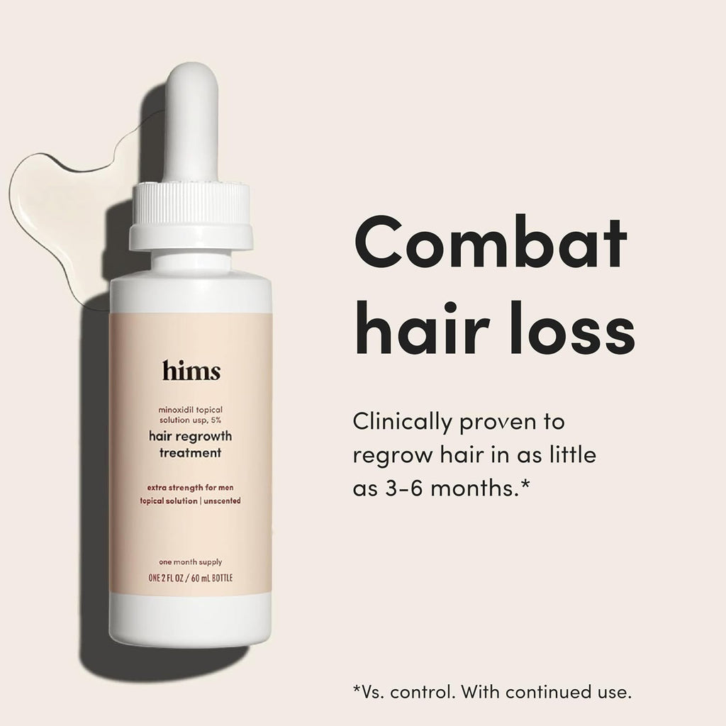 Hims Hair Regrowth Treatment - Topical Minoxidil 5% Solution For Men - Extra Strength - Supports Thicker, Fuller Hair - Non-Greasy - Unscented, 2 Pack