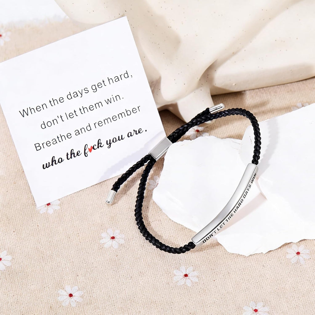 Don't Let The Hard Days Win Bracelet - Adjustable Titanium Motivational Inspirational Wrap Bracelet for Women Men - Handmade Braided Encouragement Gift Jewelry for Mother's Day, Graduation, Birthday, Friends, Christmas, or Everyday Wear