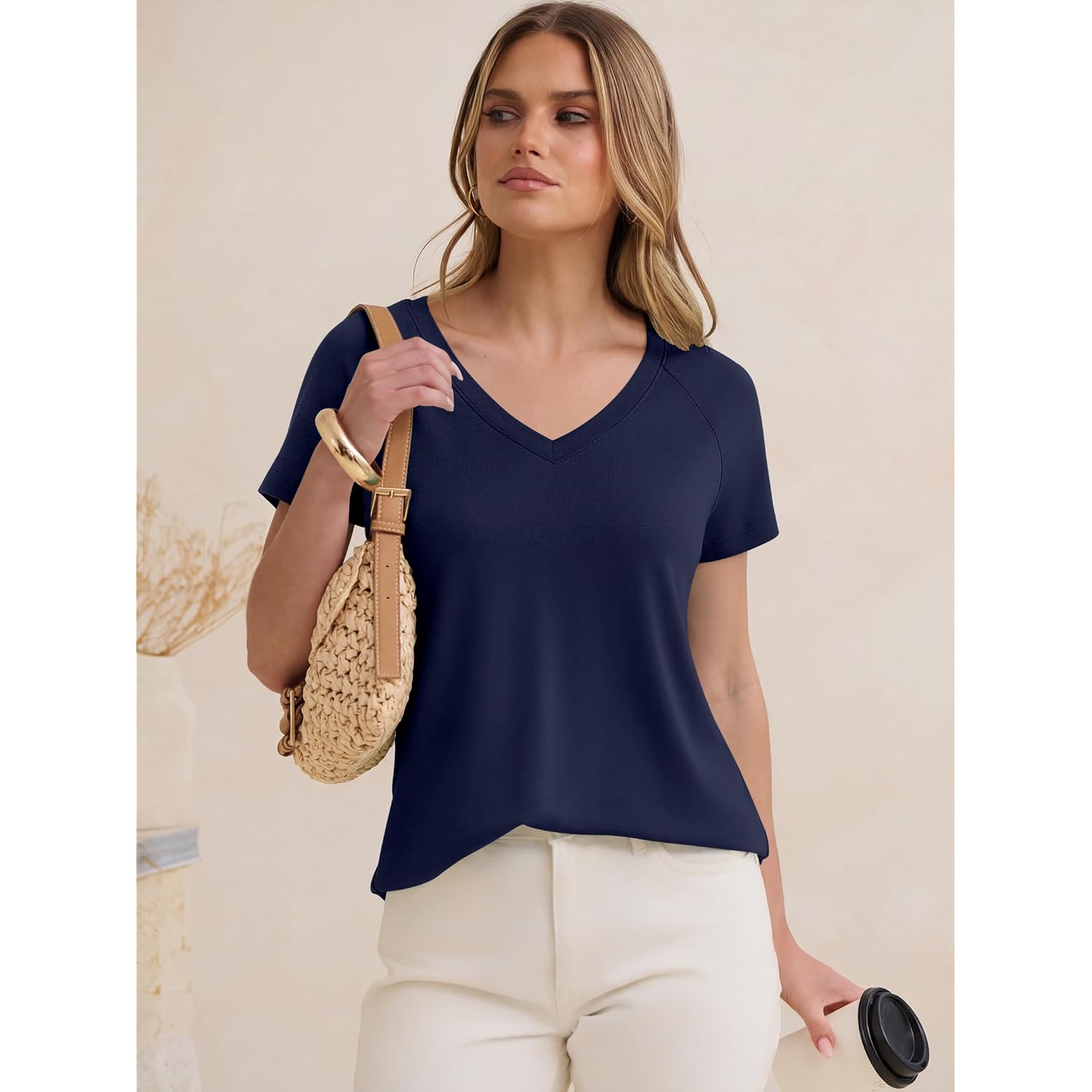 ANRABESS Womens Tops Short Sleeve V Neck Shirts Summer Basic Tee Trendy Cute Tshirts 2026 Spring Casual Outfits