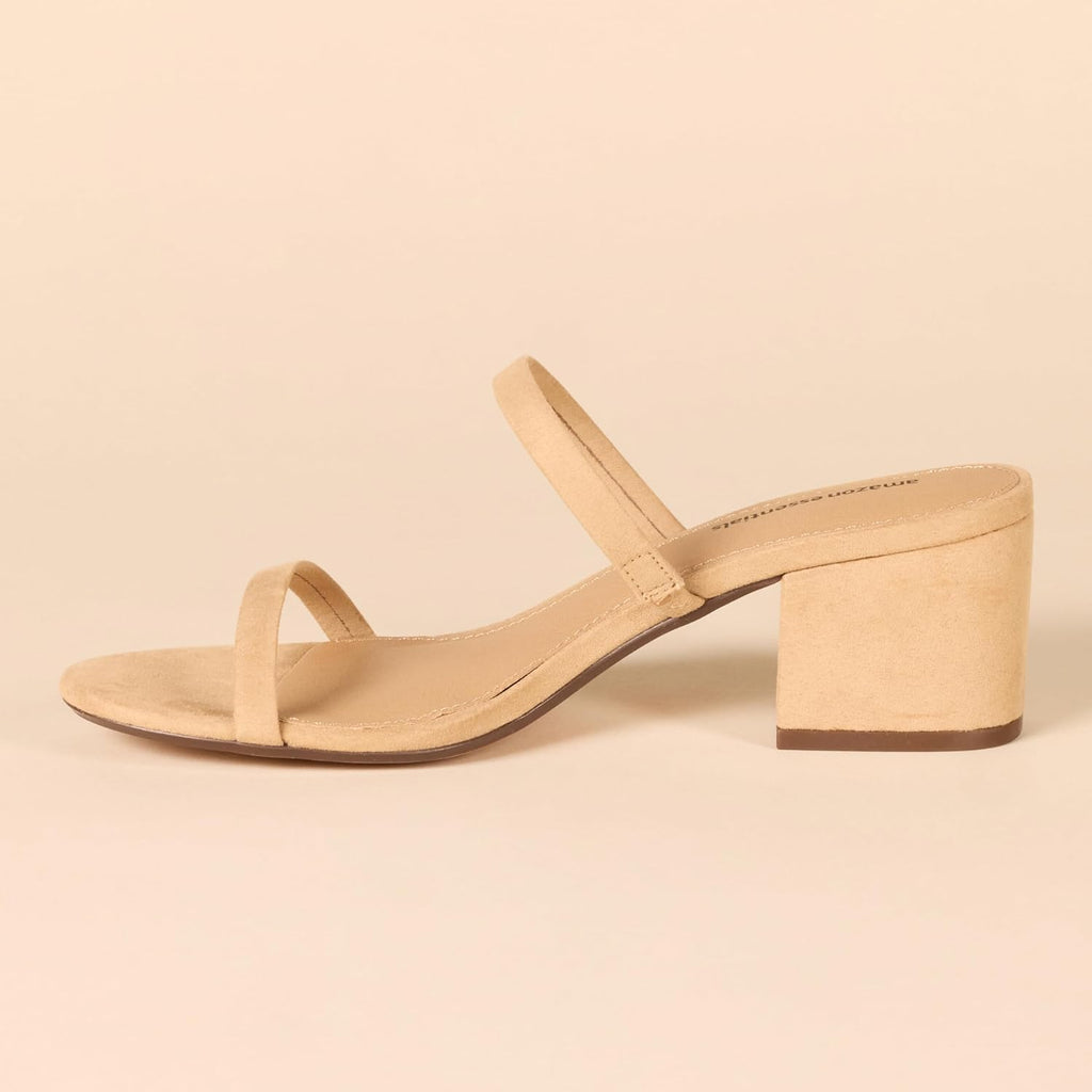 Amazon Essentials Women's Thin Two Strap Chunky Heeled Slide