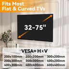 Studless Tv Wall Mount For 32-75 Inch Tvs, No Stud Drywall Tv Mount Holds Up To 150 Lbs, Low Profile, No Drill, Easy To Install For Bedroom Living Room, Bubble Level Included