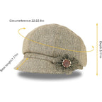 Women Retro Classic Visor Newsboy Cabbie Cap Beret Hats with Flower Buckle for Woman Ladies 1khaki