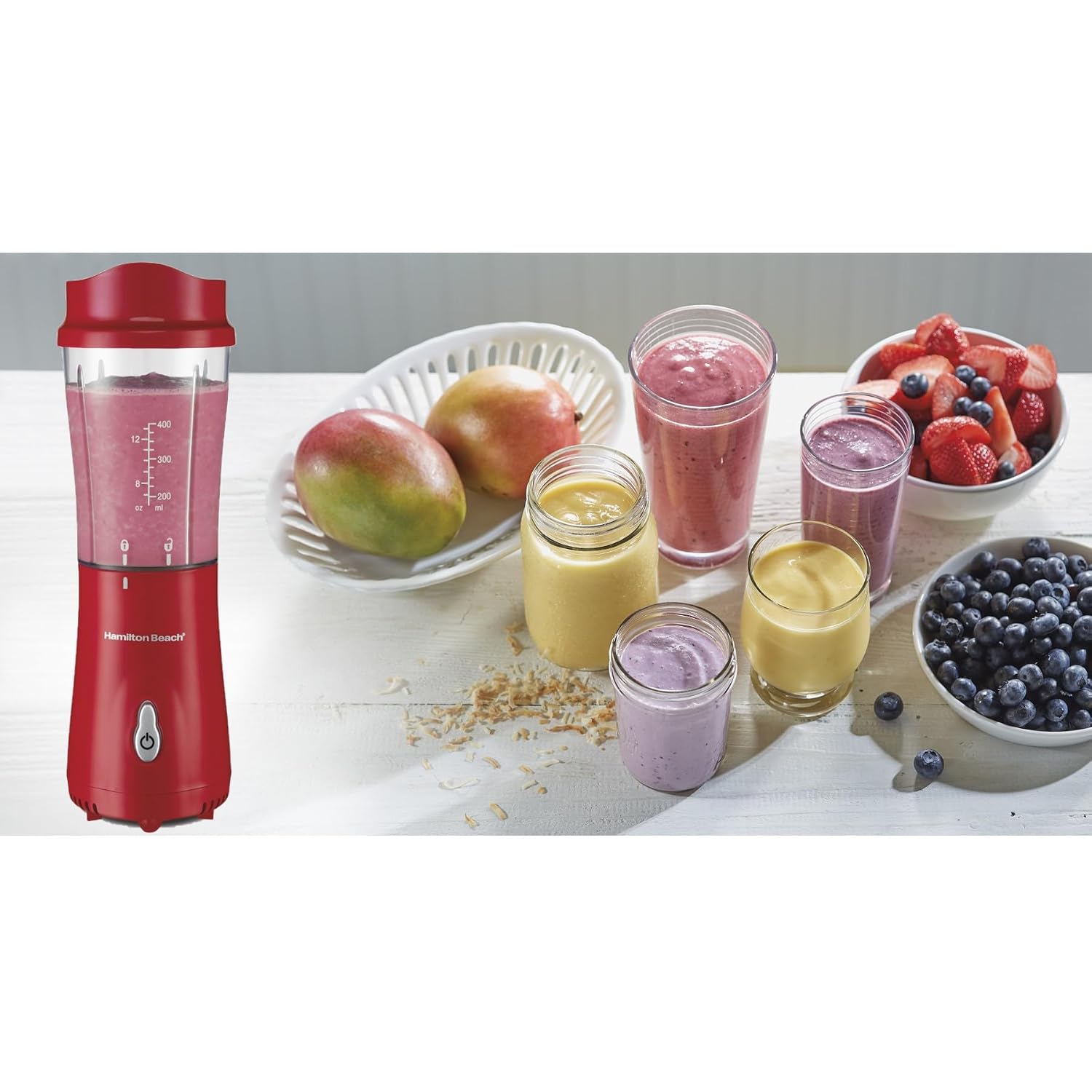 Hamilton Beach Portable Blender For Shakes And Smoothies, 14 Oz Bpa Free Travel Cup & Lid, Durable Stainless Steel Blades, Personal Smoothie Blender, Red (51101Rv)