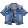 Women'S Summer Short Sleeve Crop Denim Trucker Jacket Jean Coat Tops