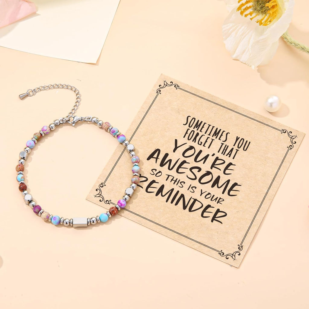 Desimtion Healing Natural Stone Bracelets for Women Girls, Sometimes You Forget You're Awesome -Christmas Gifts for Women Teen Girls, Best Friend Birthday Gifts for Women Friendship Bracelets