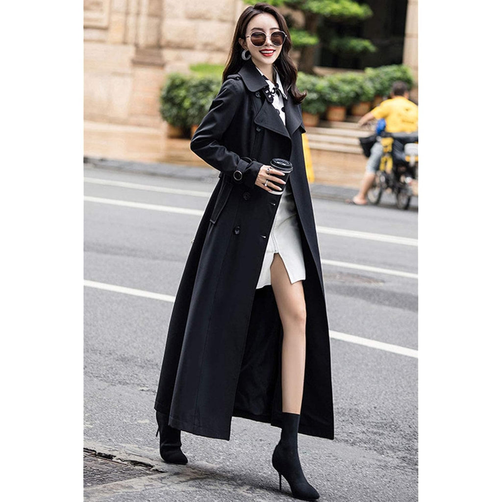 ebossy Women's Double Breasted Duster Trench Coat Slim Full Length Maxi Long Overcoat
