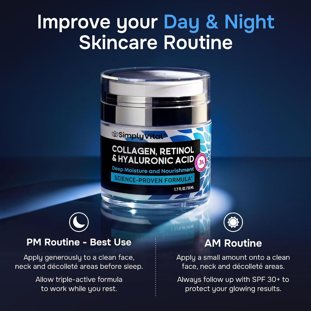 Anti-Aging Face Moisturizer With Retinol, Collagen & Hyaluronic Acid - Moisturizer Face Cream For Women & Men - Visibly Firming & Hydrating Neck Cream - Day & Night Skin Care - 1.7 Fl Oz