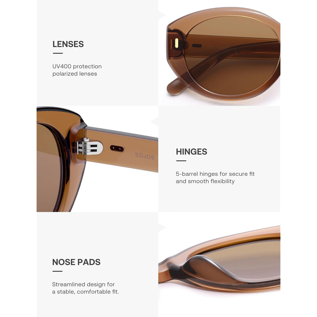 SOJOS Trendy Oval Polarized Sunglasses for Women Classic Round Retro UV Protection Shade SJ2675 Brown Frame Brown Lens