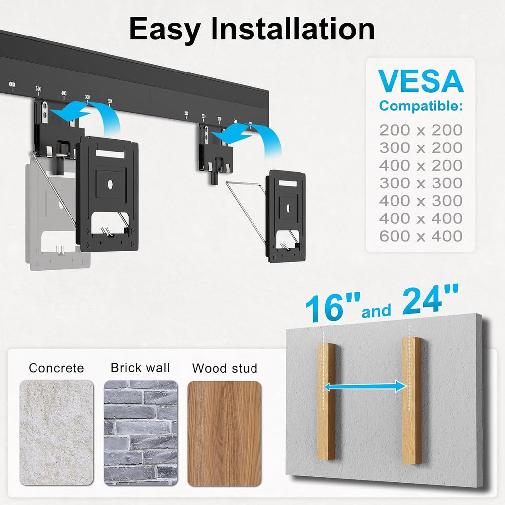 Ultra Slim Tv Wall Mount For 37 To 86 Inch Flat& Frame Tv, Max 165 Lbs, 0.37'' Low Profile Wall Mount, Vesa 200 X 200-600 X 400 Mm