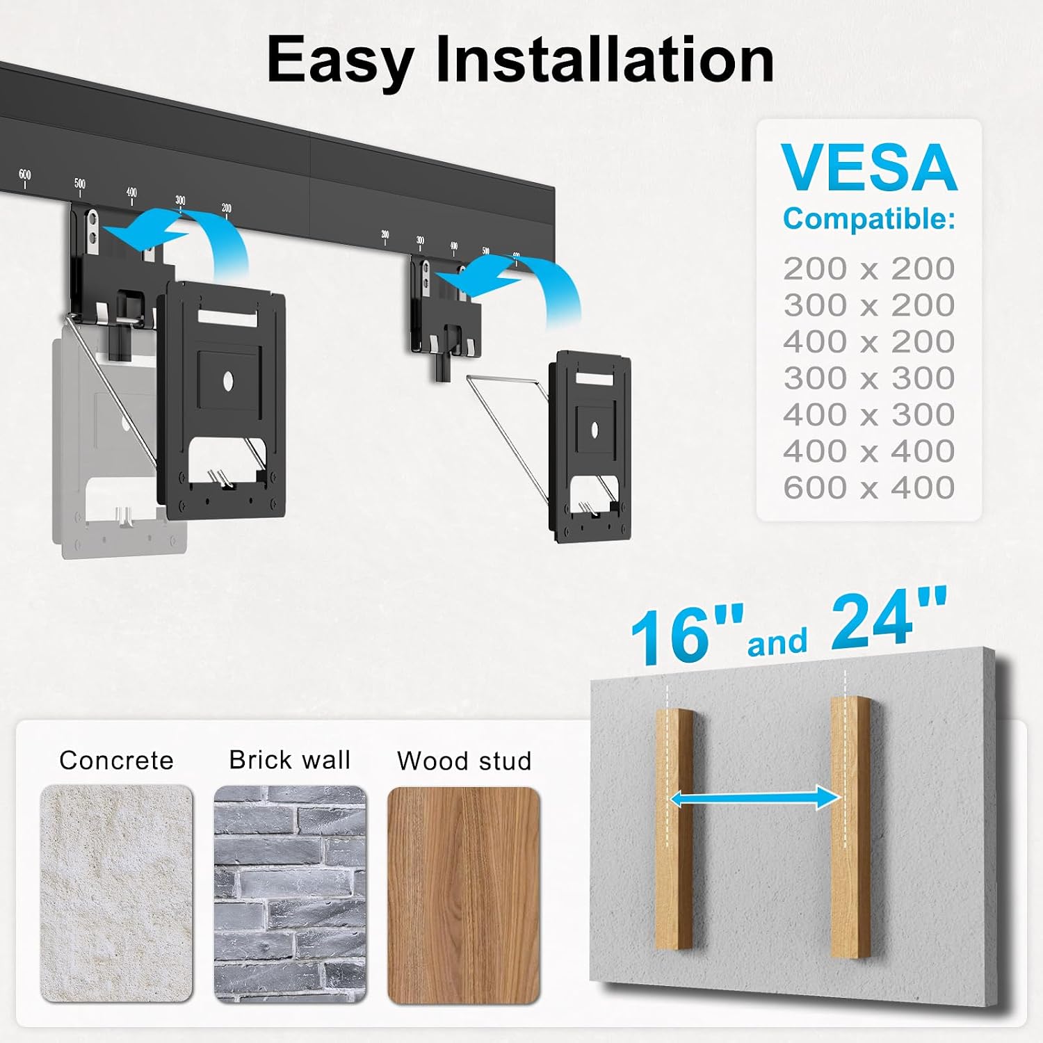 Ultra Slim Tv Wall Mount For 37 To 86 Inch Flat& Frame Tv, Max 165 Lbs, 0.37'' Low Profile Wall Mount, Vesa 200 X 200-600 X 400 Mm