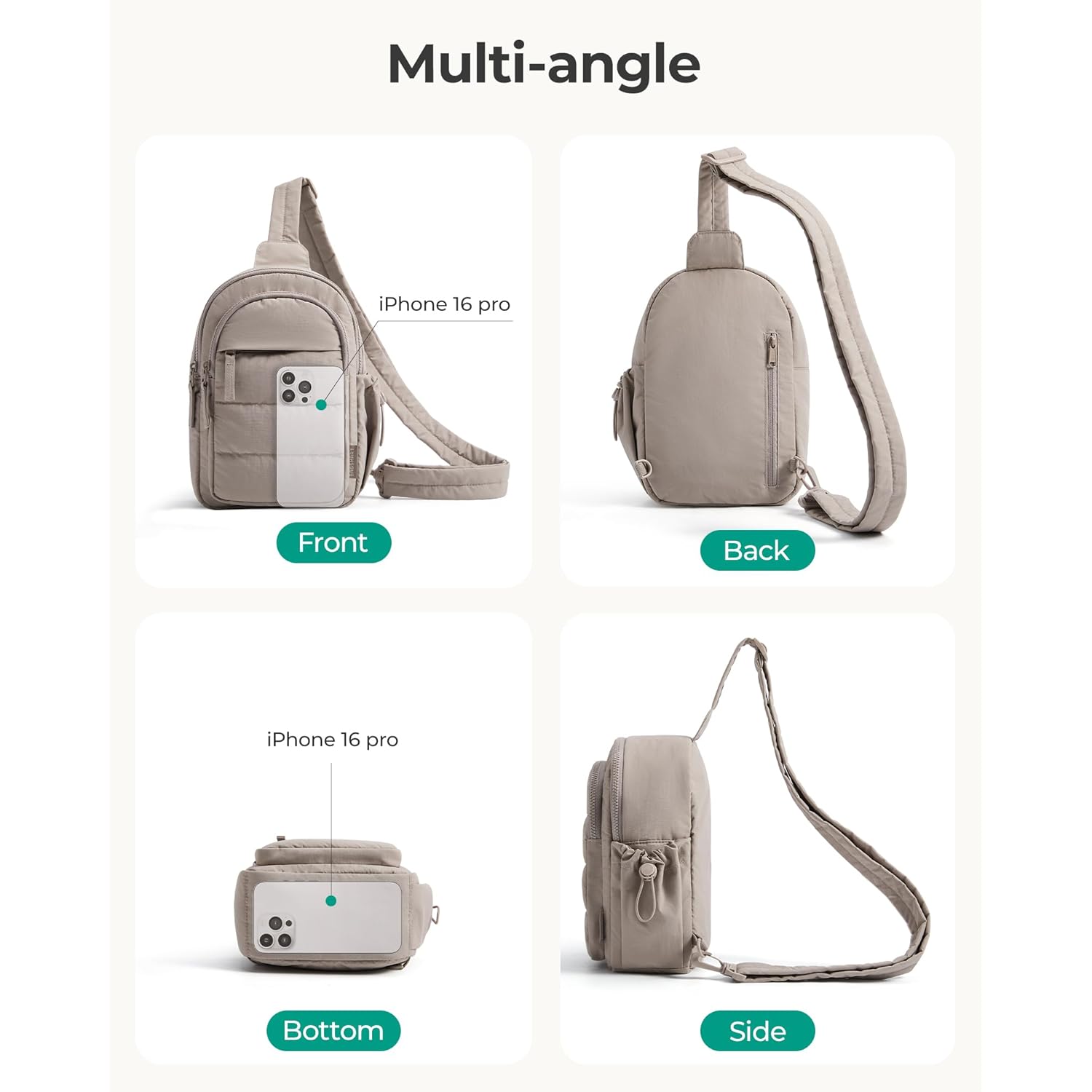 BAGSMART Small Sling Bag for Women, Puffer Crossbody Bag Purses Hobo Handbag Fanny Packs for Travel Hiking