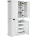 Ironck 72" Kitchen Pantry Cabinet With Drawer And Sliding Racks, White | White Wood Pantry Cabinet. 6 Door Shelves. 3 Sliding Racks. For Kitchen, Dining Room, Or Hallway.