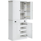 Ironck 72" Kitchen Pantry Cabinet With Drawer And Sliding Racks, White | White Wood Pantry Cabinet. 6 Door Shelves. 3 Sliding Racks. For Kitchen, Dining Room, Or Hallway.