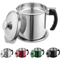 Kyraton Bacon Grease Container With Strainer, 48 Oz Stainless Steel Oil Container, Pot Fat Storage With Lid, Easy Grip Handle Suitable For Storing Frying Oil And Cooking Grease 1. Silver