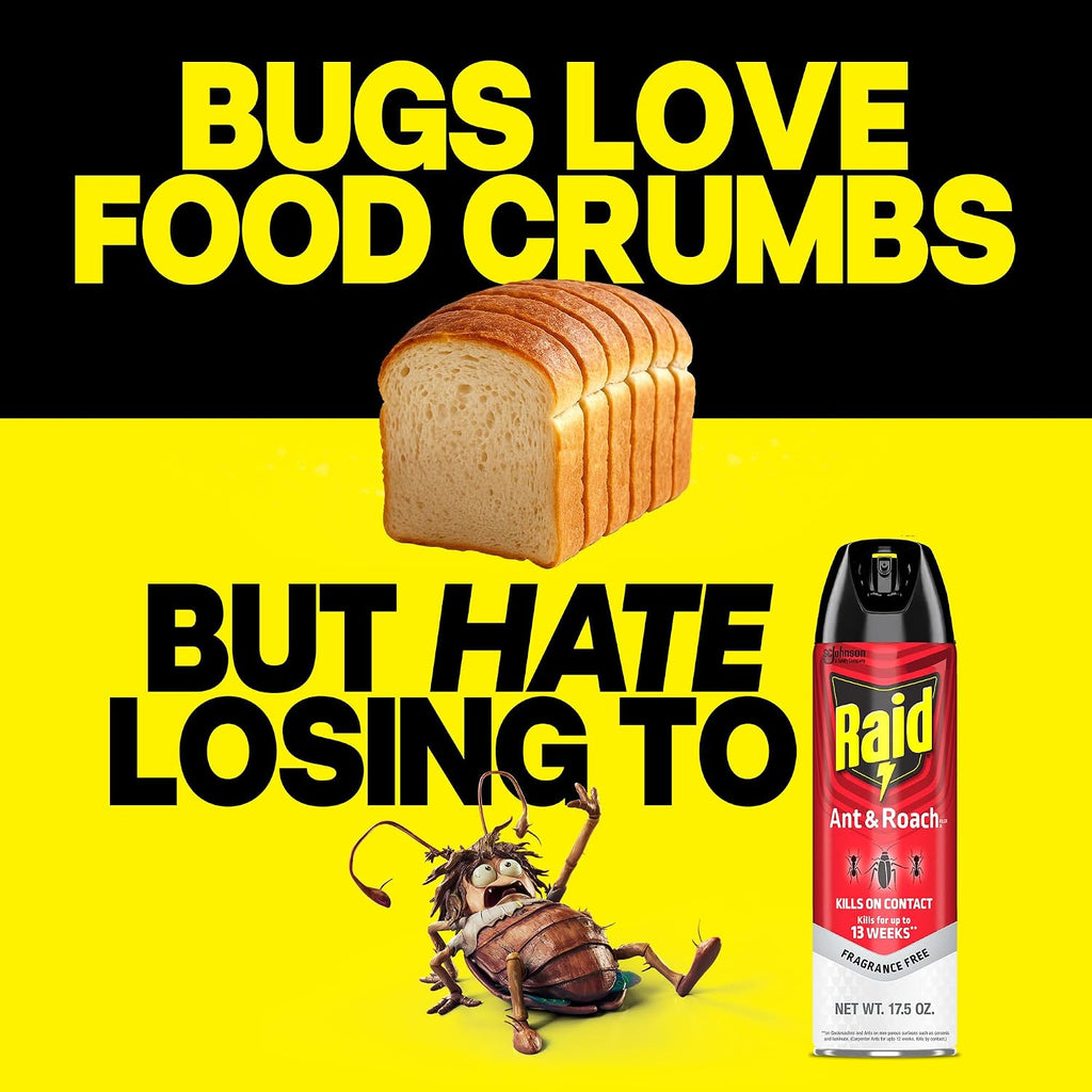 Raid Ant & Roach Killer 26, Fragrance Free Bug Killer For Home Use, Kills Bugs On Contact, Roach And Ant Spray, 17.5 Oz, 2 Count