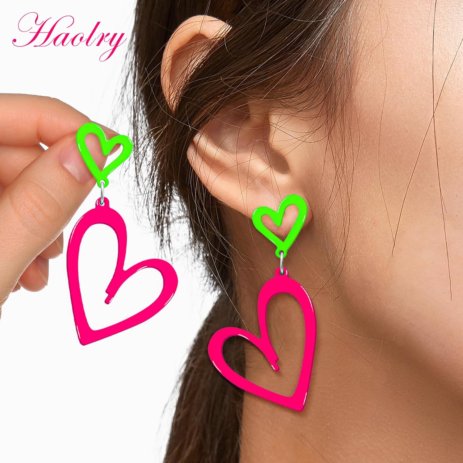 Neon Heart Earrings for Women Acrylic Neon Earrings 80s 90s Outfit for Women Glow Party Accessories Gifts Hot Pink Orange Green Yellow