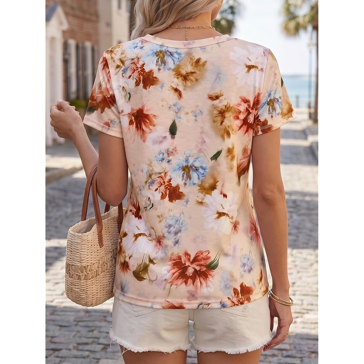 Cicy Bell Womens Summer Floral T-Shirts Short Sleeve Crew Neck Trendy Casual Tops Loose Fit Tees