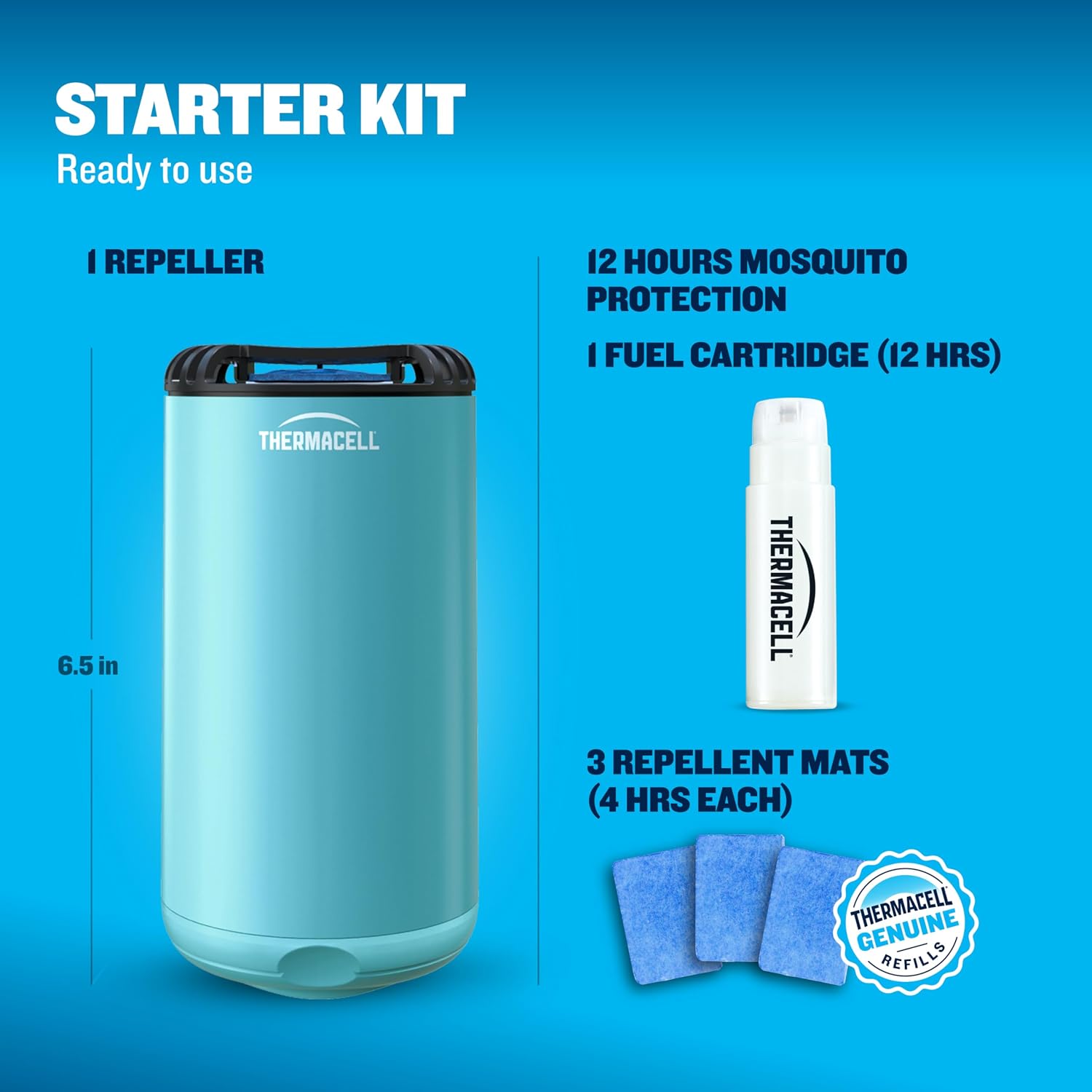 Thermacell Fuel-Zoneguard Base Fuel Powered Mosquito Repeller; 15-Foot Zone Of Scientifically Proven Outdoor Protection; Patio Shield; 12-Hr Refill; Deet-Free; Bug Spray Alternative; Glacial Blue