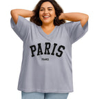 rosemia Plus Size Tops for Women Oversized Casual Tops V Neck Short Sleeves Basic Tees 2026 Gray Paris