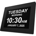 Large Digital Clock For Seniors, Black, 8 Inch, With Day & Date, Customizable Alarms, Auto-Dimming, Multi-Language Support, Battery Backup, Easy Setup, And Gift Option