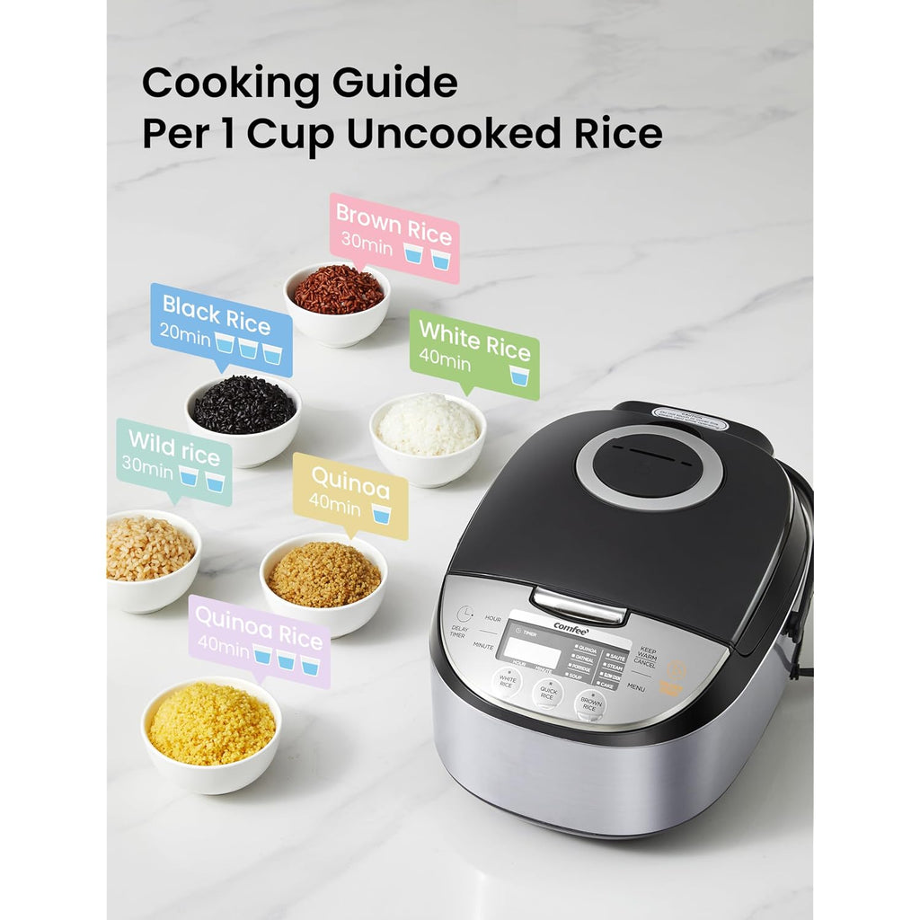Comfee' Rice Cooker 12 Cups Cooked/6 Cups Uncooked, Portable Non-Stick Rice Maker, Japanese Rice Cooker With Fuzzy Logic Technology, 24-Hour Timer Delay, 11 Presets, Steamer, Fast Cooker, Grain Cooker, Black