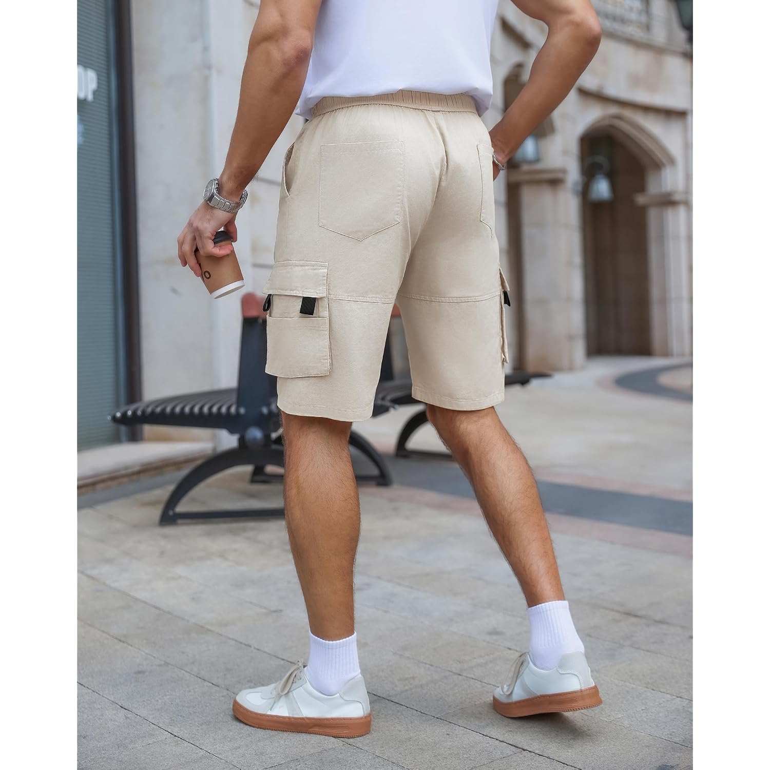 Aptro Men'S Cargo Shorts Elastic Waistband Drawstring Summer Casual Cotton Big & Tall Relaxed Fit Work Shorts