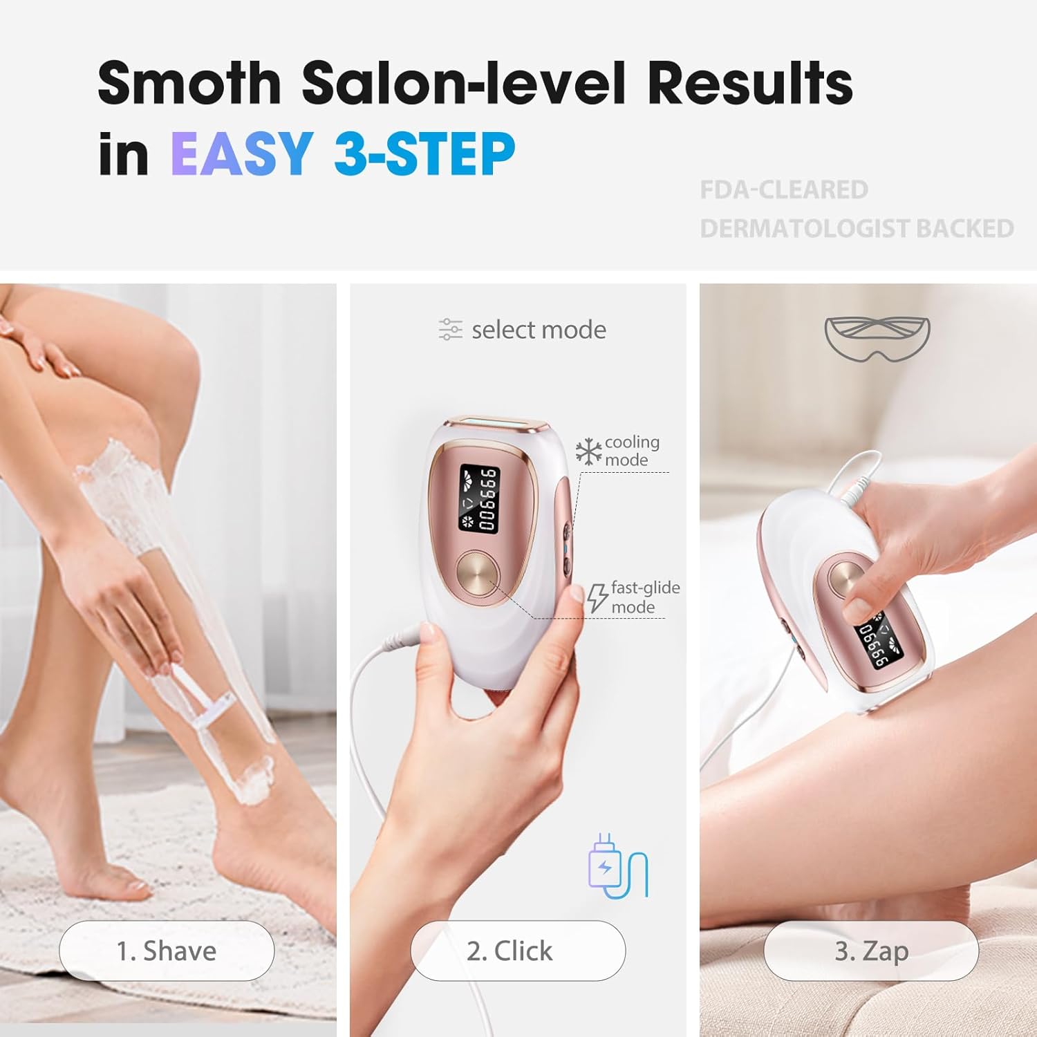 IPL Laser Hair Removal Device for Women & Men - Home 45°F Ice-Cooling Contact for Painless & Long-Lasting Results, 86% Hair Reduction in 3 Weeks for Full Body & Bikini Line, Gold