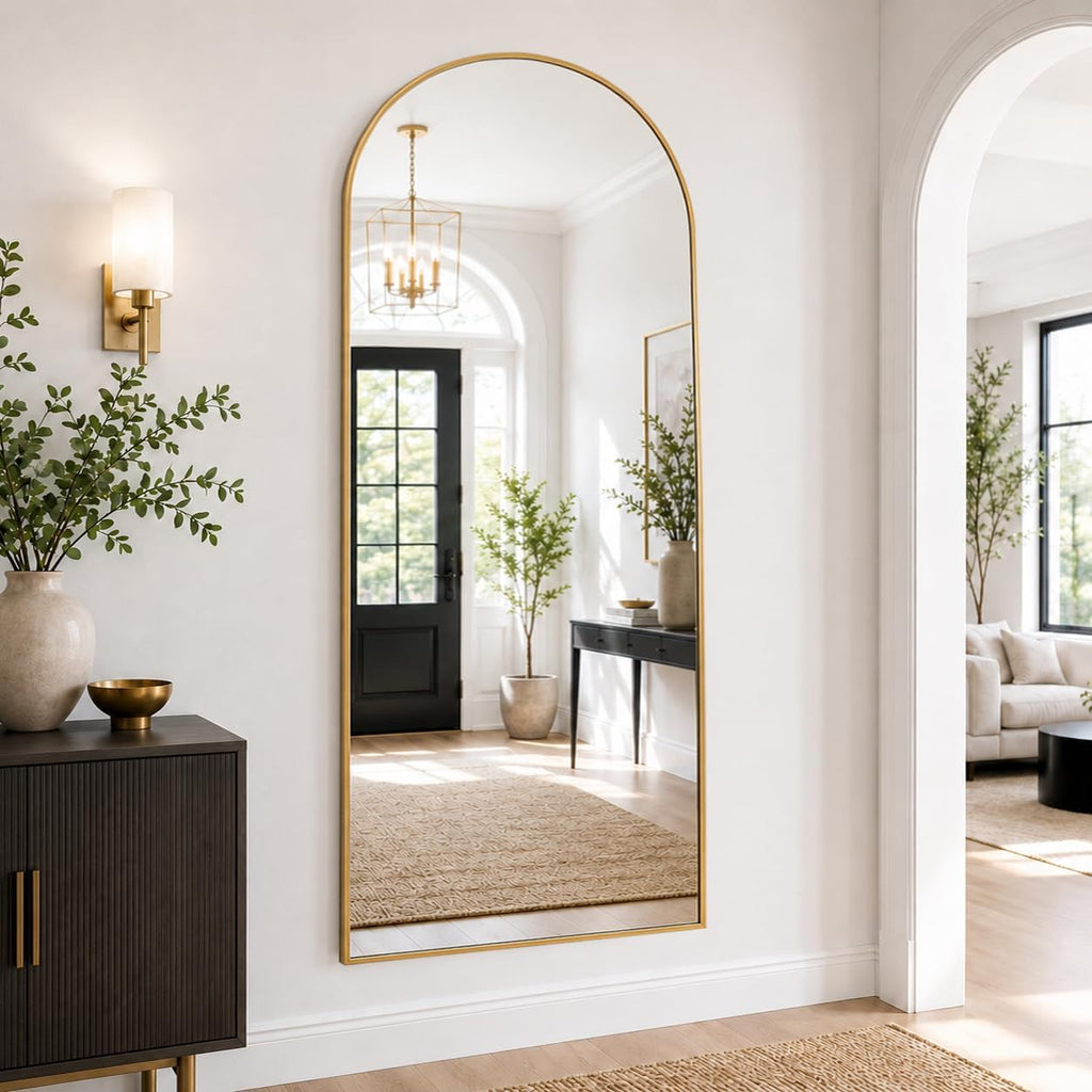 Mirror Full Length, 71"X26" Arched Full Length Mirror, Arch Mirror With Stand, Large Standing Mirrors, Oversized Full Body Mirrors With Aluminum Frame For Bedroom, Living Room (Gold)
